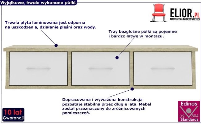 półka ścienna z szufladami toss biel i dąb sonoma