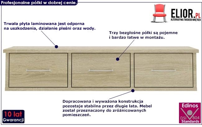 półka ścienna z szuladami toss dąb sonoma