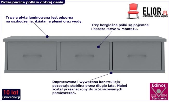 półka ścienna z szufladami toss szara