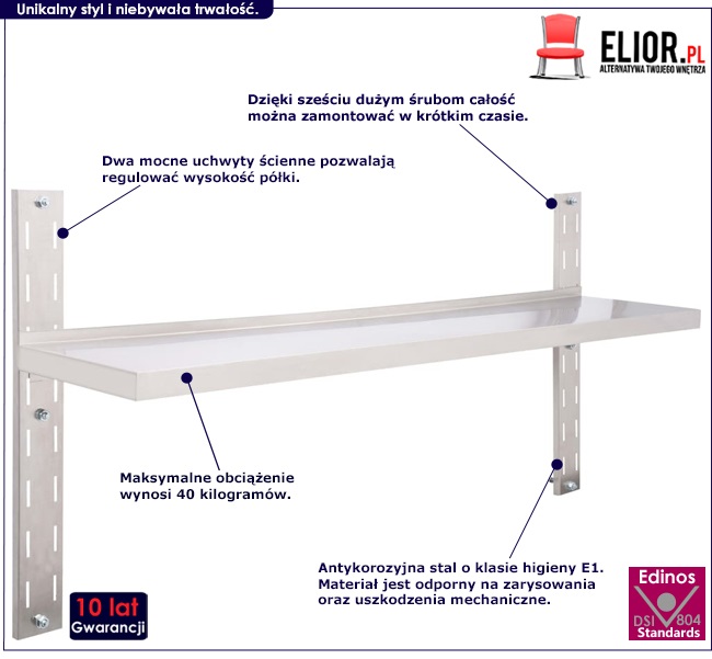 Produkt Półka ścienna stalowa Arda 2X - srebrna