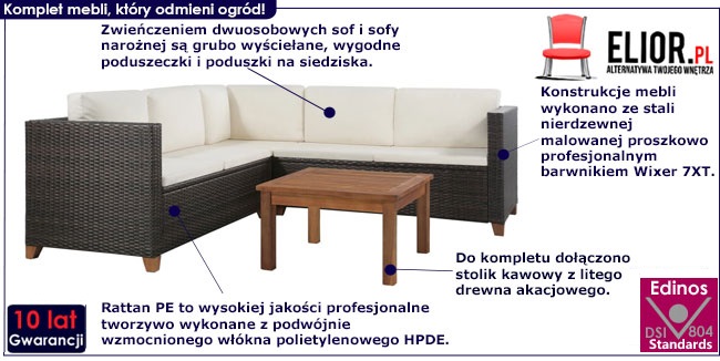 Produkt Rattanowy 4-częściowy zestaw wypoczynkowy brązowy – Nolan