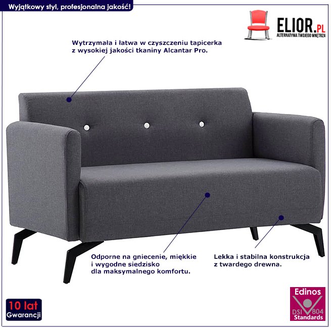 Produkt Stylowa 2-osobowa sofa Rivena 2X - ciemnoszara