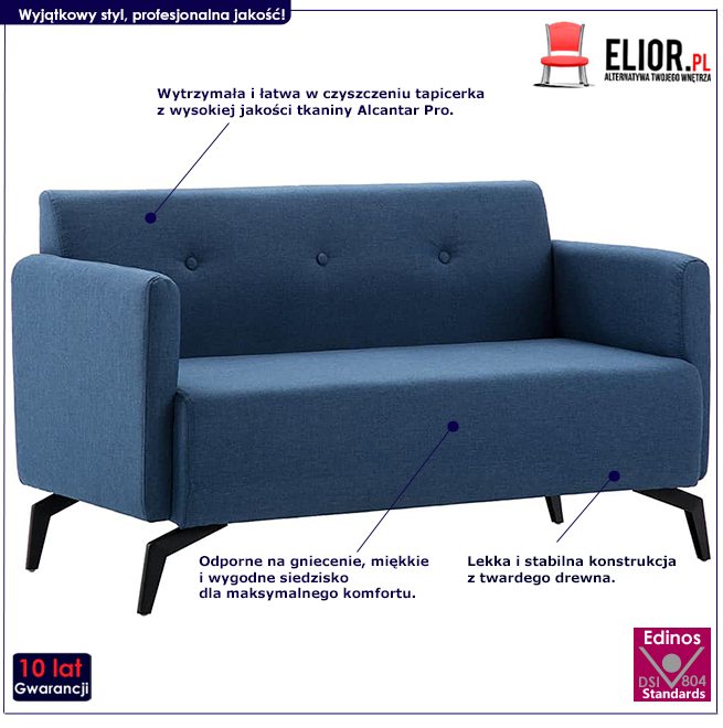 Produkt Stylowa 2-osobowa sofa Rivena 2X - niebieska