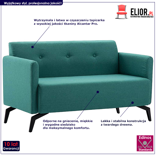 Produkt Stylowa 2-osobowa sofa Rivena 2X - zielona