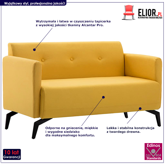Produkt Stylowa 2-osobowa sofa Rivena 2X - żółta