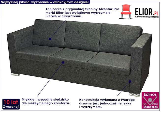 Sofa loftowa ciemnoszara Sigala 3Q