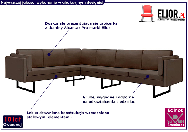 7-osobowa brązowa sofa narożna, tkanina, Sirena 2X 