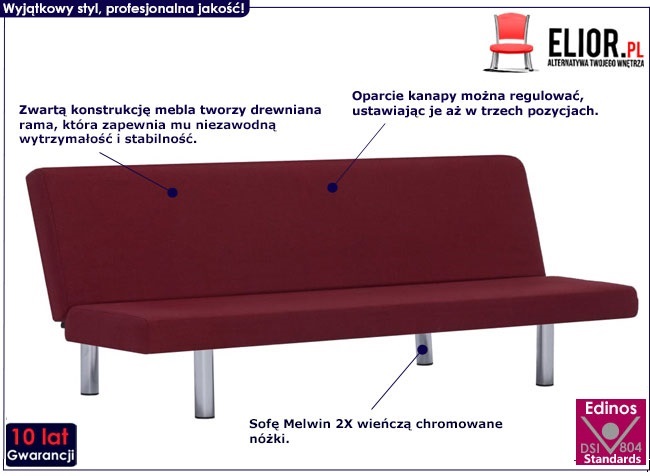 Produkt Sofa rozkładana Melwin 2X – czerwone wino