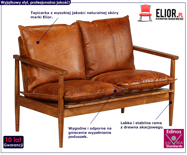 Elegancka sofa Danila z tapicerką z czarnej skóry
