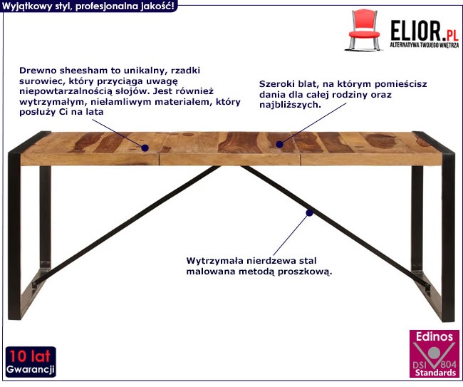 Produkt Industrialny stół z sheesham 100x200 - Veriz 6X 