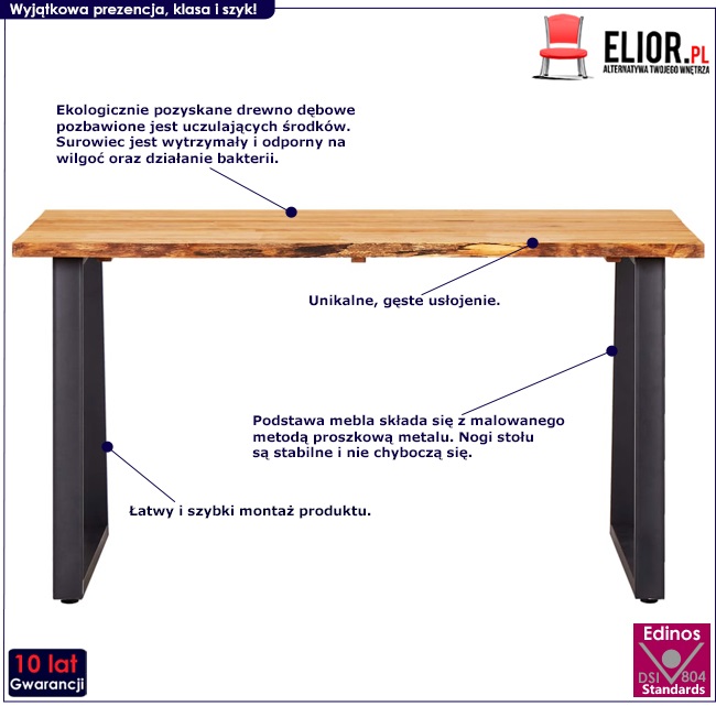 Produkt Stół dębowy industrialny Eruv 2X – naturalny 