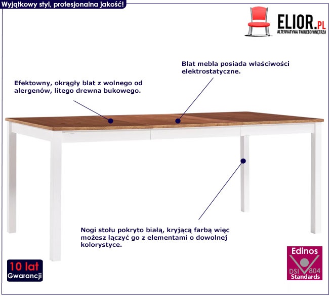 Produkt Stół klasyczny drewniany Elmor 3X – biało-brązowy
