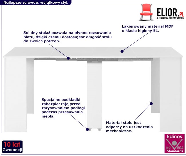 Produkt Stół z połyskiem rozkładany Bares - biały