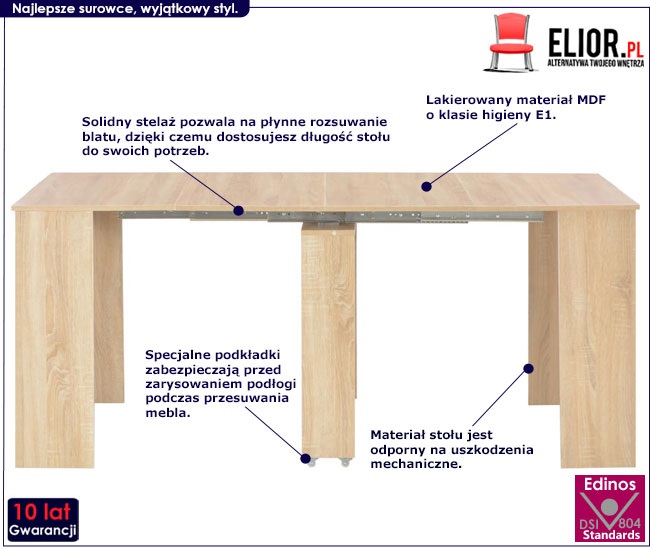 Produkt Stół rozkładany Epioz – dąb sonoma