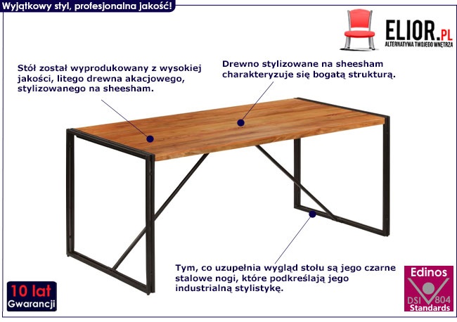 Produkt Industrialny stół z akacji 90x180 - Veriz 2X 