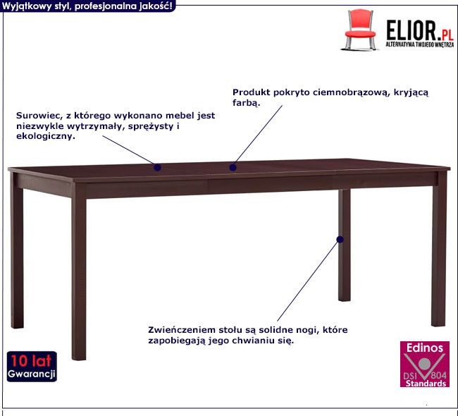 Produkt  Stół z drewna sosnowego Elmor 3X – ciemnobrązowy