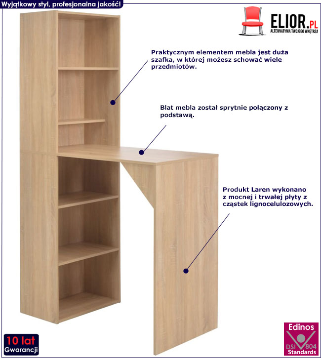 Produkt Stolik barowy z szafką Laren – dębowy