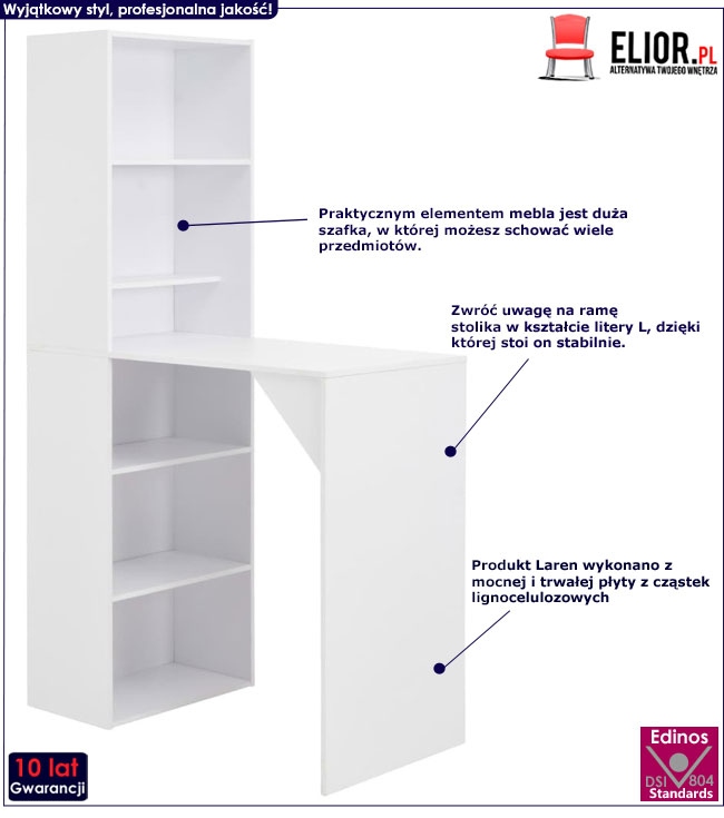Produkt Stolik barowy z szafką Laren – biały
