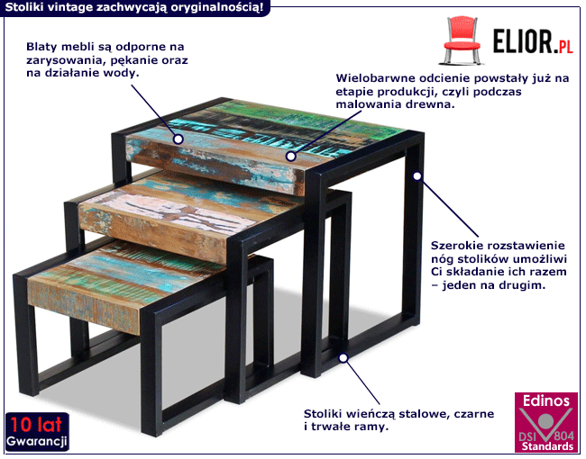 Produkt Kolorowe 3 stoliki kawowe – Flaeta