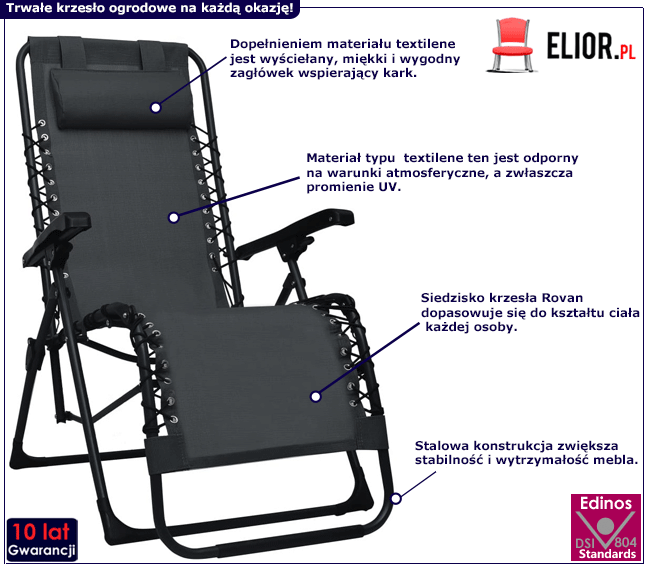 Produkt Czarne składane krzesło tarasowe – Rovan