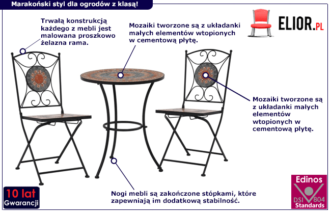 Produkt 3-cz. ceramiczny, szaro-pomarańczowy zestaw mebli bistro – Ovez