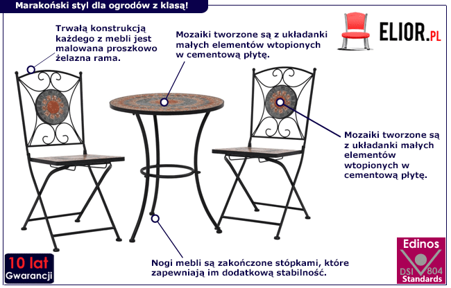 Produkt 3-cz. ceramiczny, szaro-pomarańczowy zestaw mebli bistro – Revels