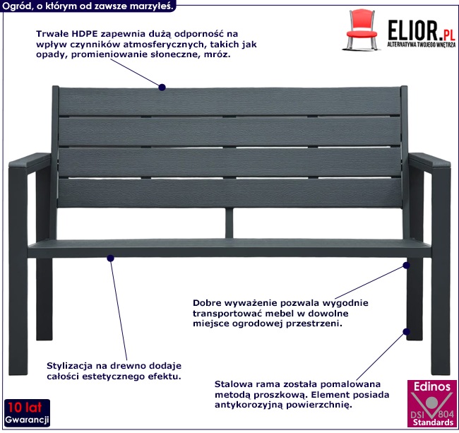 Szara ławka ogrodowa Vesper