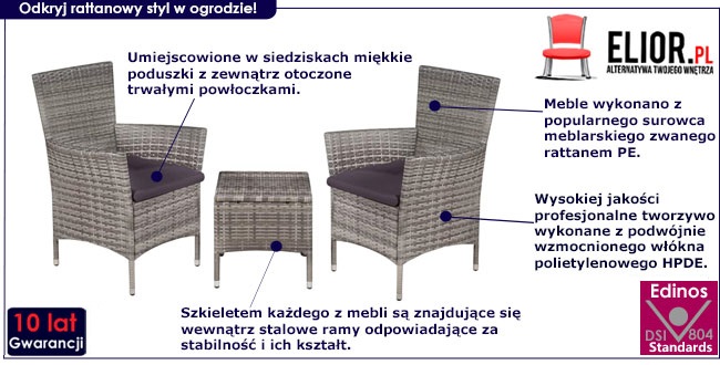 Produkt Szary 3-częściowy zestaw mebli ogrodowych bistro – Renne