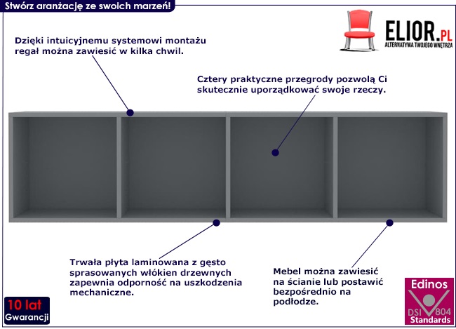 Szary modułowy regał wiszący Coda