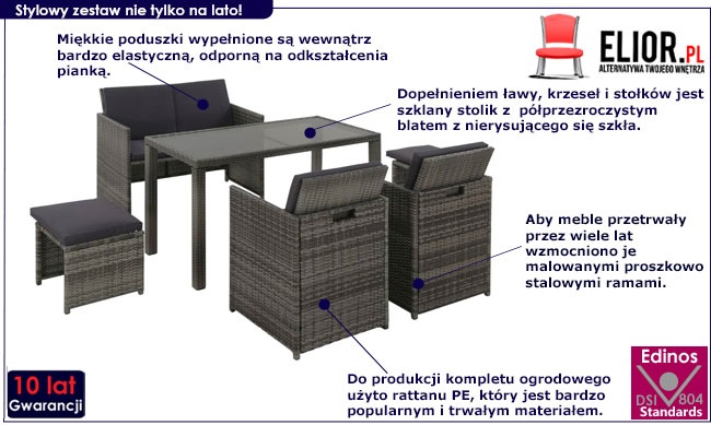 Produkt Szary zestaw mebli ogrodowych z poduszkami – Charlene