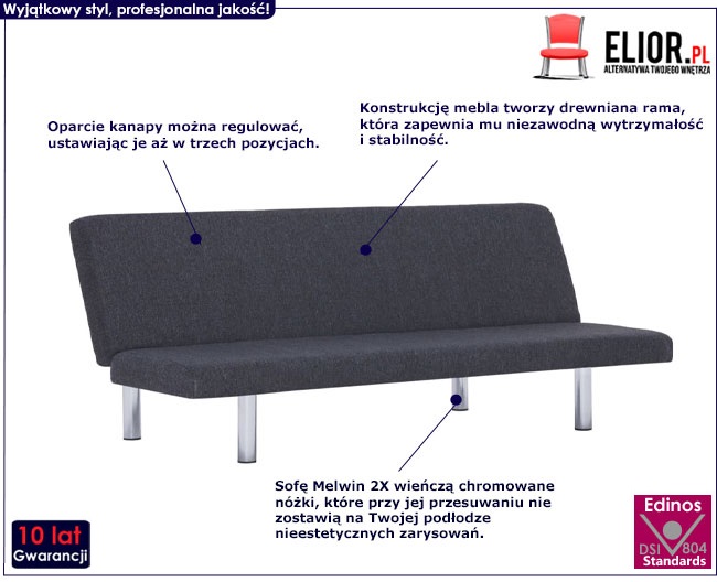 Produkt Tapicerowana sofa Melwin 2X – ciemnoszara 