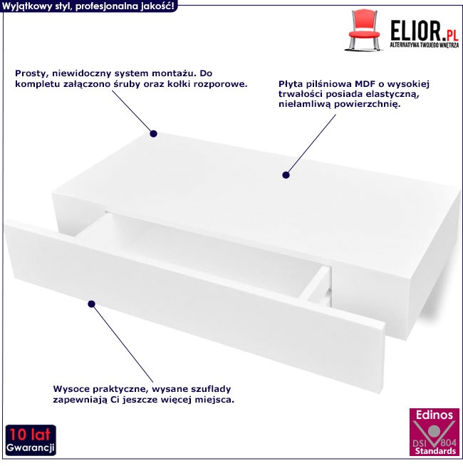 Produkt Zestaw półek ściennych z szufladami Pilon - biały