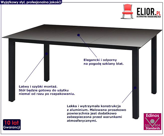 Produkt Stół ogrodowy ze szklanym blatem Vermes 2Q - czarny