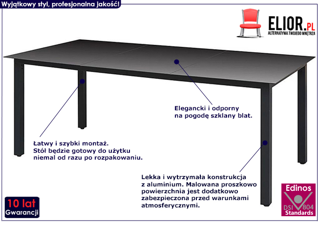 Produkt Stół ogrodowy ze szklanym blatem Ulefok 3Q - czarny