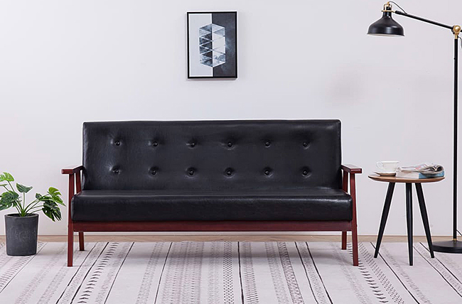 Czarna sofa retro Vita 3X tapicerowana
