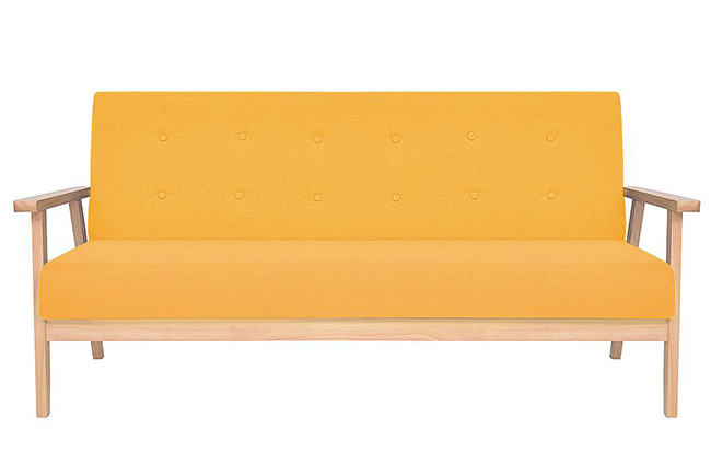 Żółta sofa retro Vita 3X tapicerowana