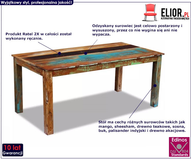Produkt Wielokolorowy stół z drewna odzyskanego – Ratel 2X