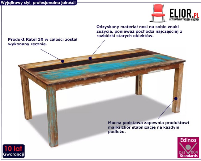 Produkt Wielokolorowy stół z drewna odzyskanego – Ratel 3X