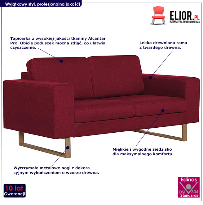 Produkt Elegancka dwuosobowa sofa Williams 2X - czerwone wino