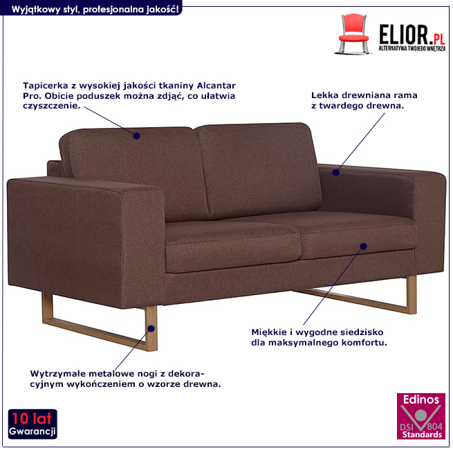 Produkt Elegancka dwuosobowa sofa Williams 2X - brązowa