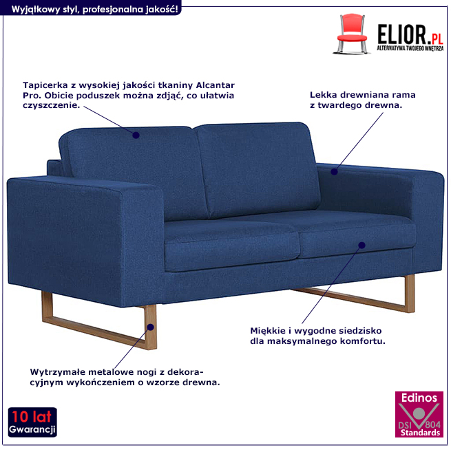 Produkt Elegancka dwuosobowa sofa Williams 2X - niebieska