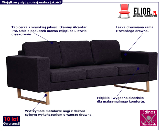 Produkt Elegancka trzyosobowa sofa Ladi 3X - czarna