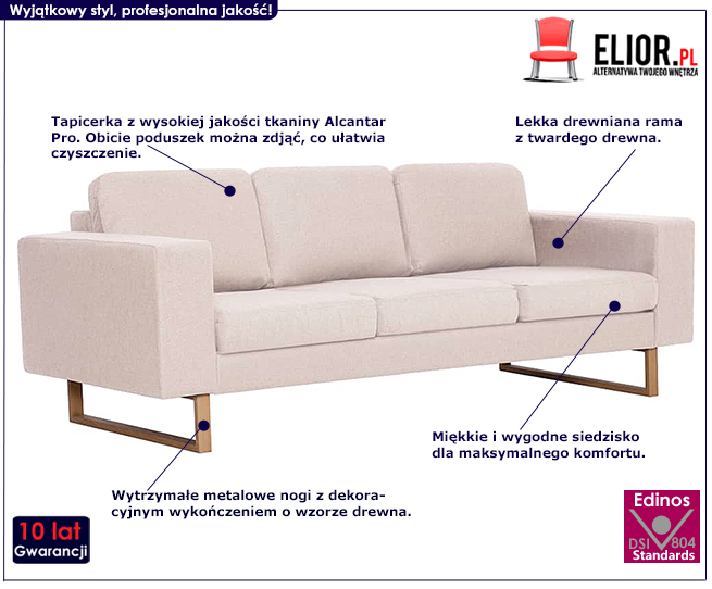 Produkt Elegancka trzyosobowa sofa Williams 3X - kremowa