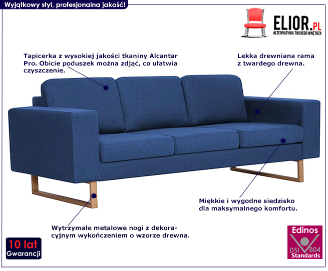 Produkt Elegancka trzyosobowa sofa Williams 3X - niebieska