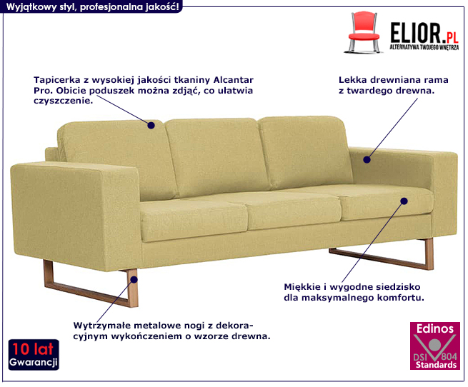 Produkt Elegancka trzyosobowa sofa Williams 3X - zielona