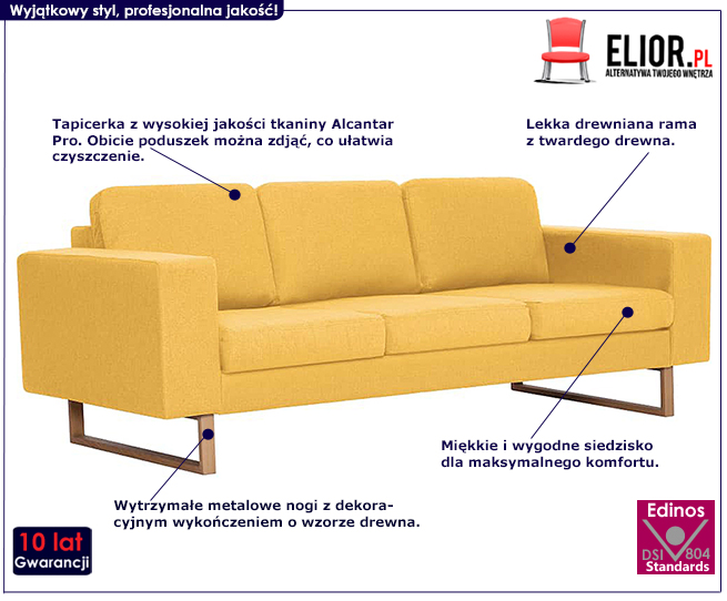 Produkt Elegancka trzyosobowa sofa Williams 3X - żółta