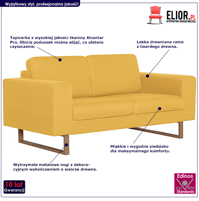Produkt Elegancka dwuosobowa sofa Williams 2X - żółta