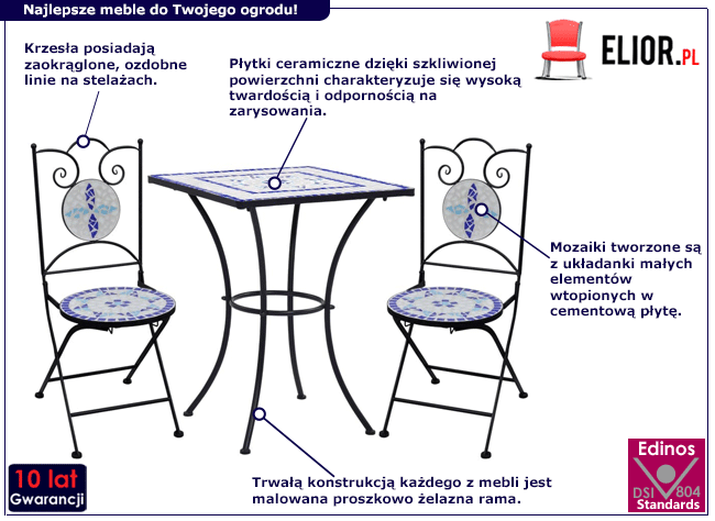 Produkt Niebiesko-biały 3-cz. mozaikowy zestaw mebli – Rainer