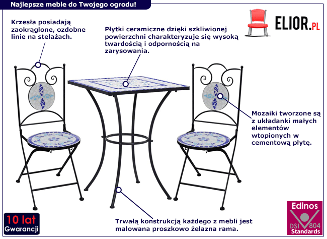 Produkt Niebiesko-biały 3-cz. mozaikowy zestaw mebli – Farren 