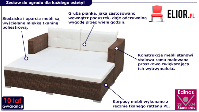 Produkt Brązowy, 3-cz. zestaw rattanowy do ogrodu – Manila